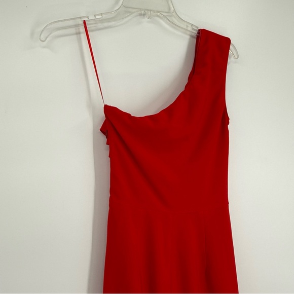 Dress The Population Martine One Shoulder Dress Size XS Red Ruched Midi Party - Picture 9 of 10